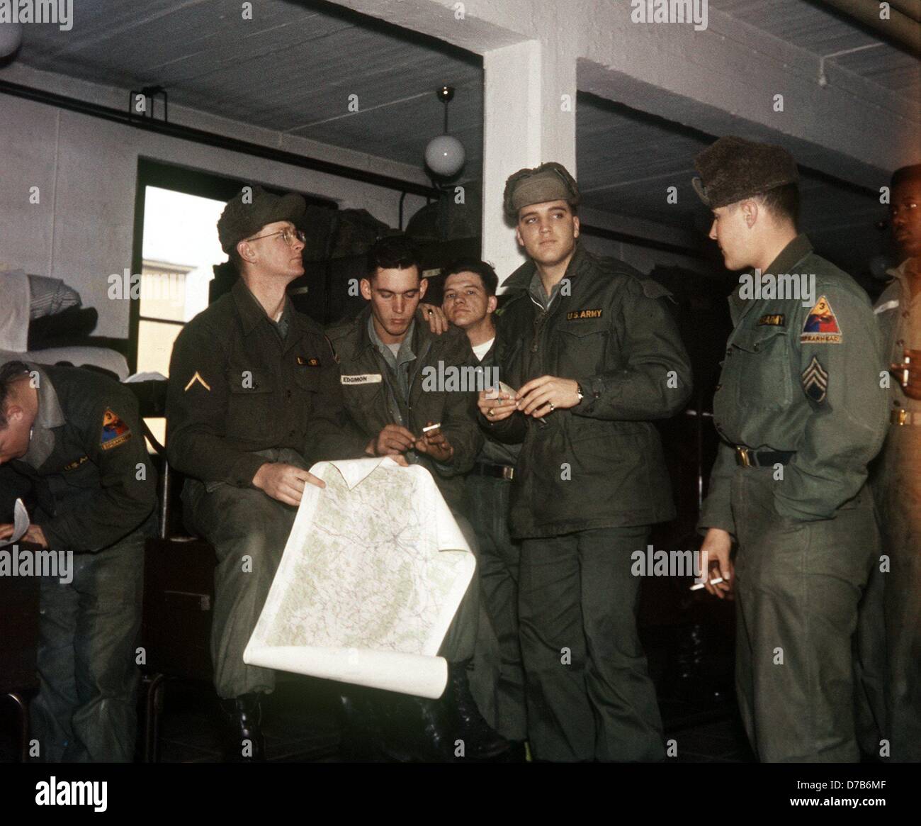 Elvis Presley With Hat And His Comrades The American Rock N Roll Singer Was Stationed In Friedberg Hesse In The Context Of His Military Service In The Us Army In The 1950s And