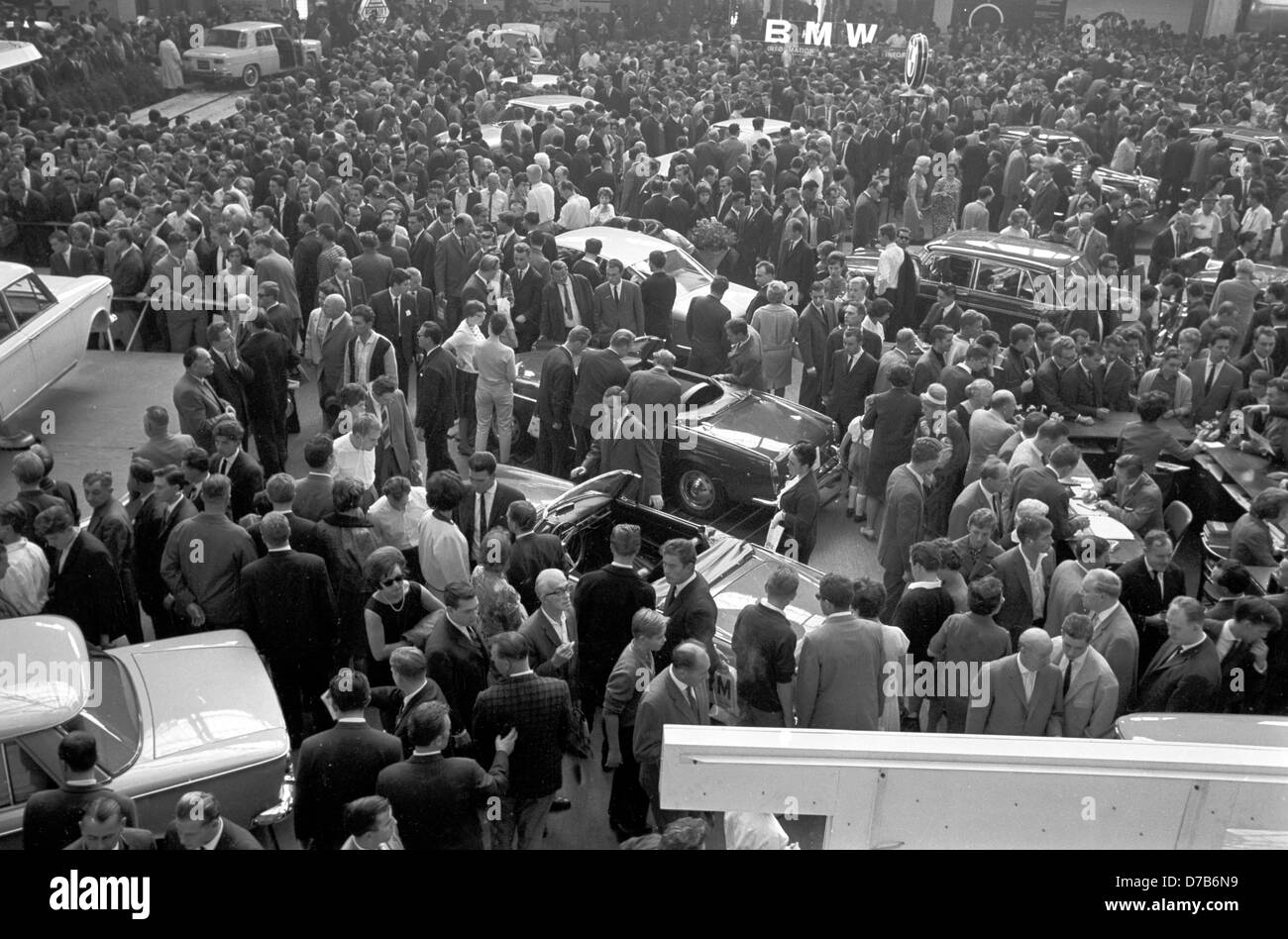 Visitors at the International Automobile Show (IAA) in Frankfurt on the Main on 12 September 1963). Stock Photo