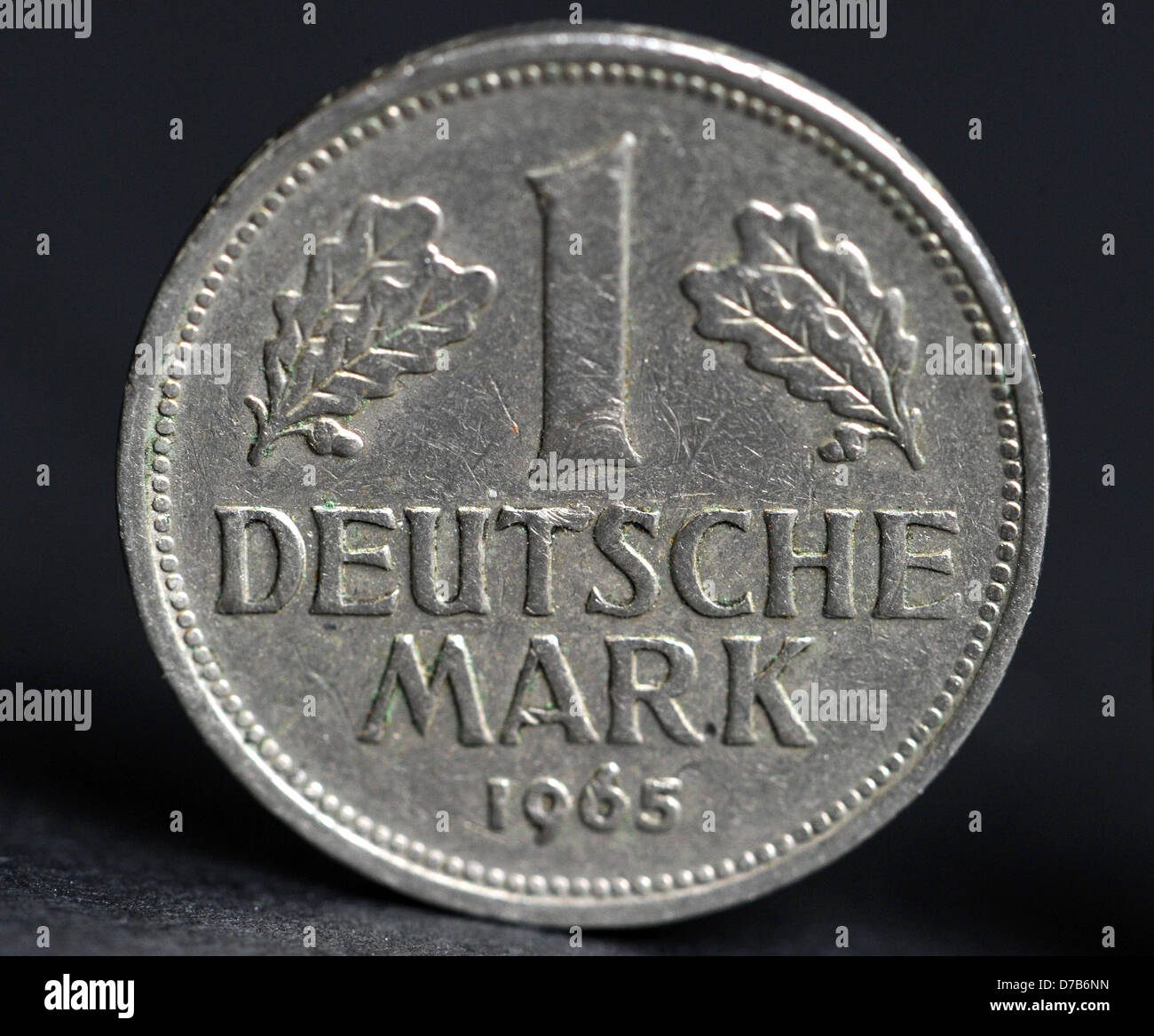 A one Mark coin from 1965, photographed on the 14th of June in 2010 in Berlin. Stock Photo