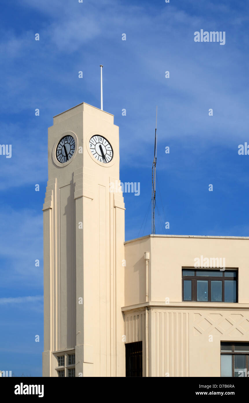 Art Deco Clock Tower (1928) by Gaston Castel SNCM Headquarters on Quai de la Joliette Marseille Provence France Stock Photo