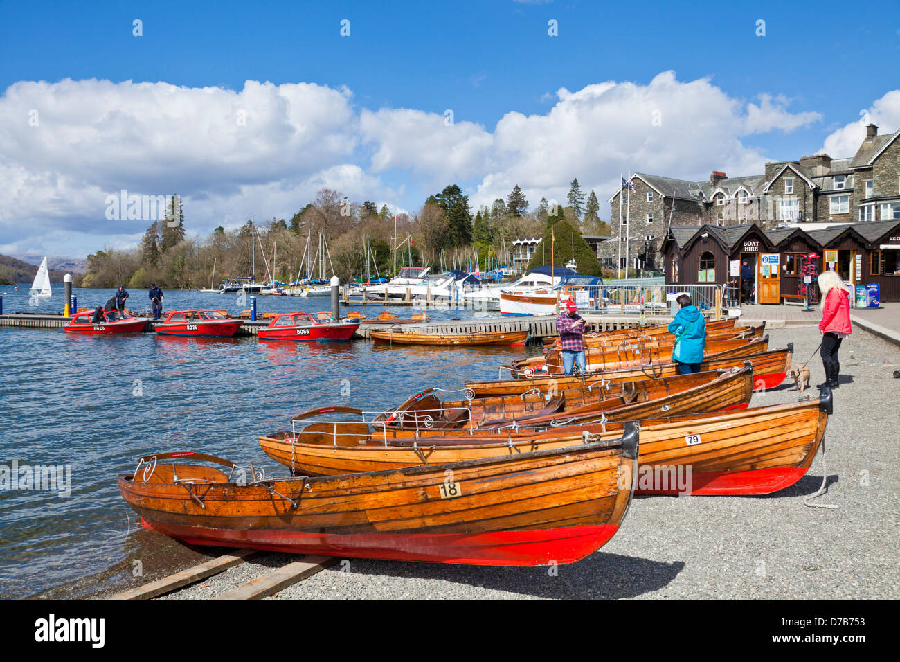 Lake Windermere Rowing boats by the side of Lake windermere at Bowness on windermere Cumbria Lake district England UK GB Europe Stock Photo