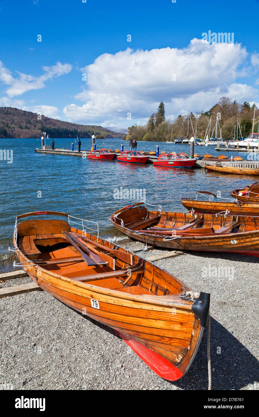 Rowing boats by the side of Lake windermere at Bowness on windermere Cumbria Lake district England UK GB EU Europe Stock Photo