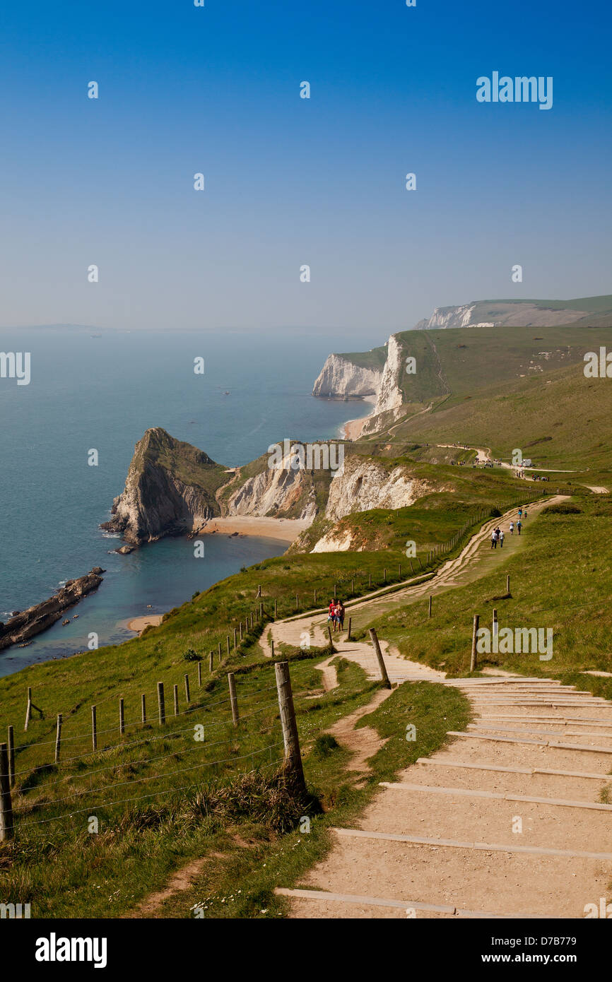 The chalk cliffs at Durdle Door from the South West Heritage Coast Path ...