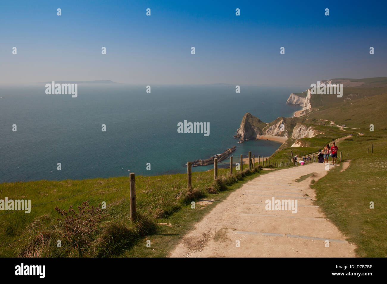 The chalk cliffs at Durdle Door from the South West Heritage Coast Path ...