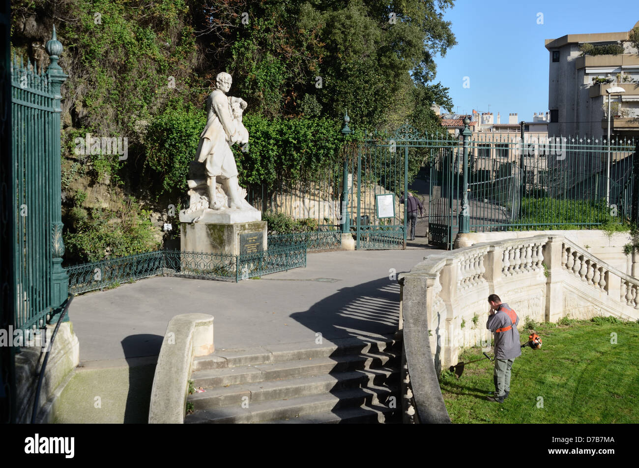 Statue of Pierre Puget at Entrance to the Jardin de la Colline Public Park or Garden Marseille Provence France Stock Photo