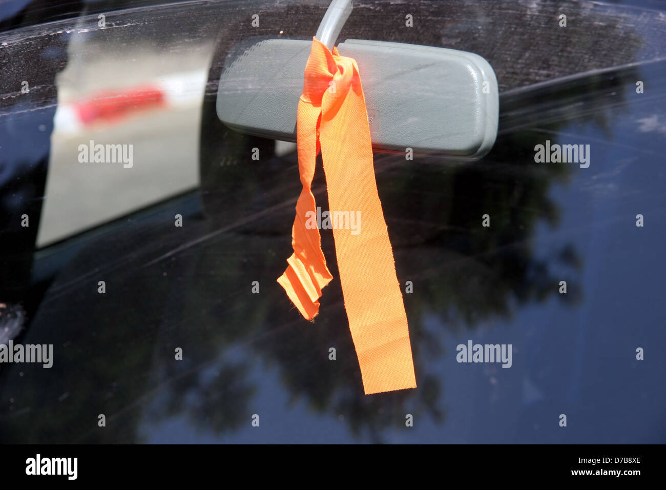 orange ribbon on a car opposing the disengagement from gush katif (July 2005) Stock Photo