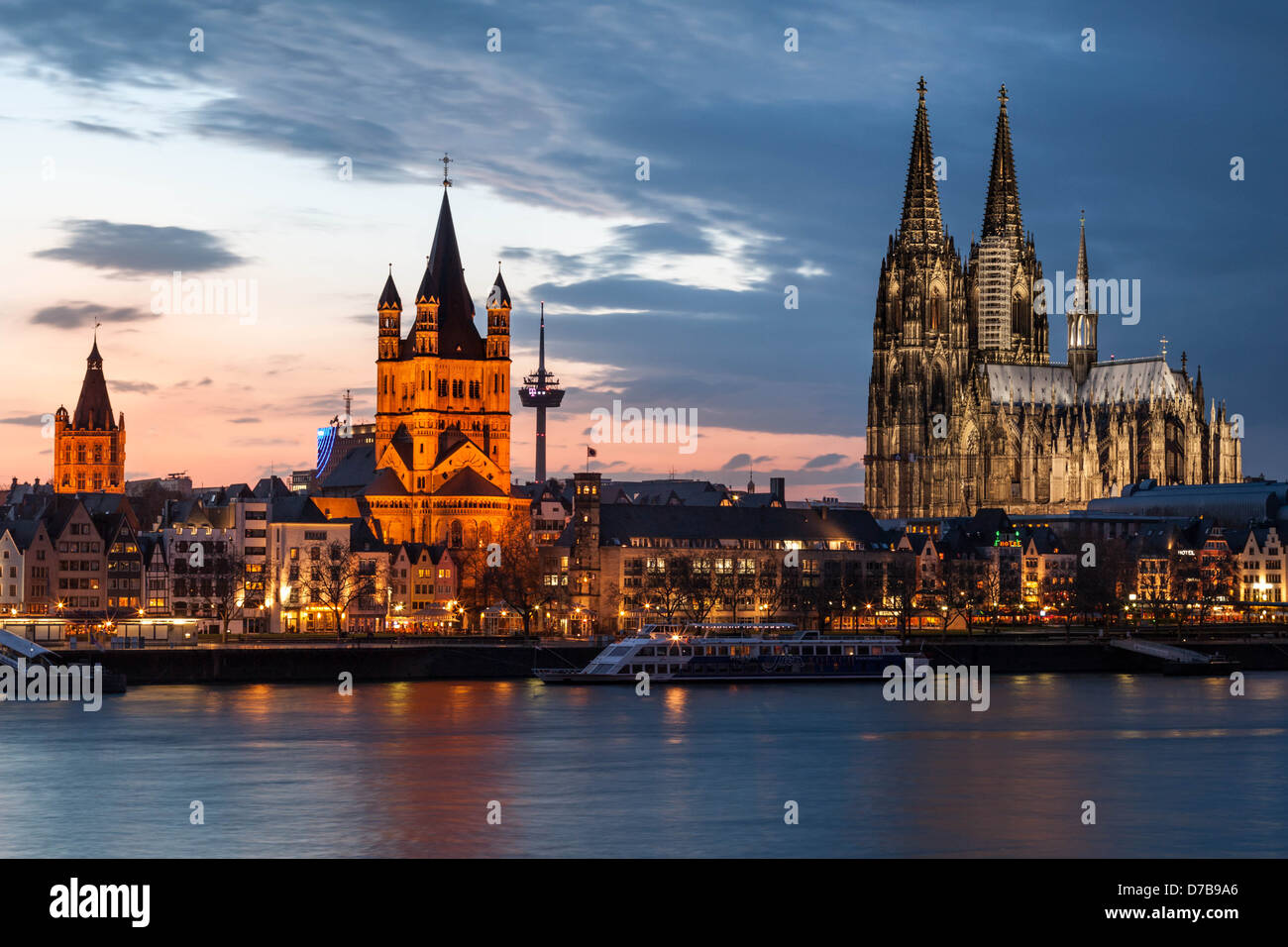 Cologne Cathedral after Sunset, Koln, Germany Stock Photo