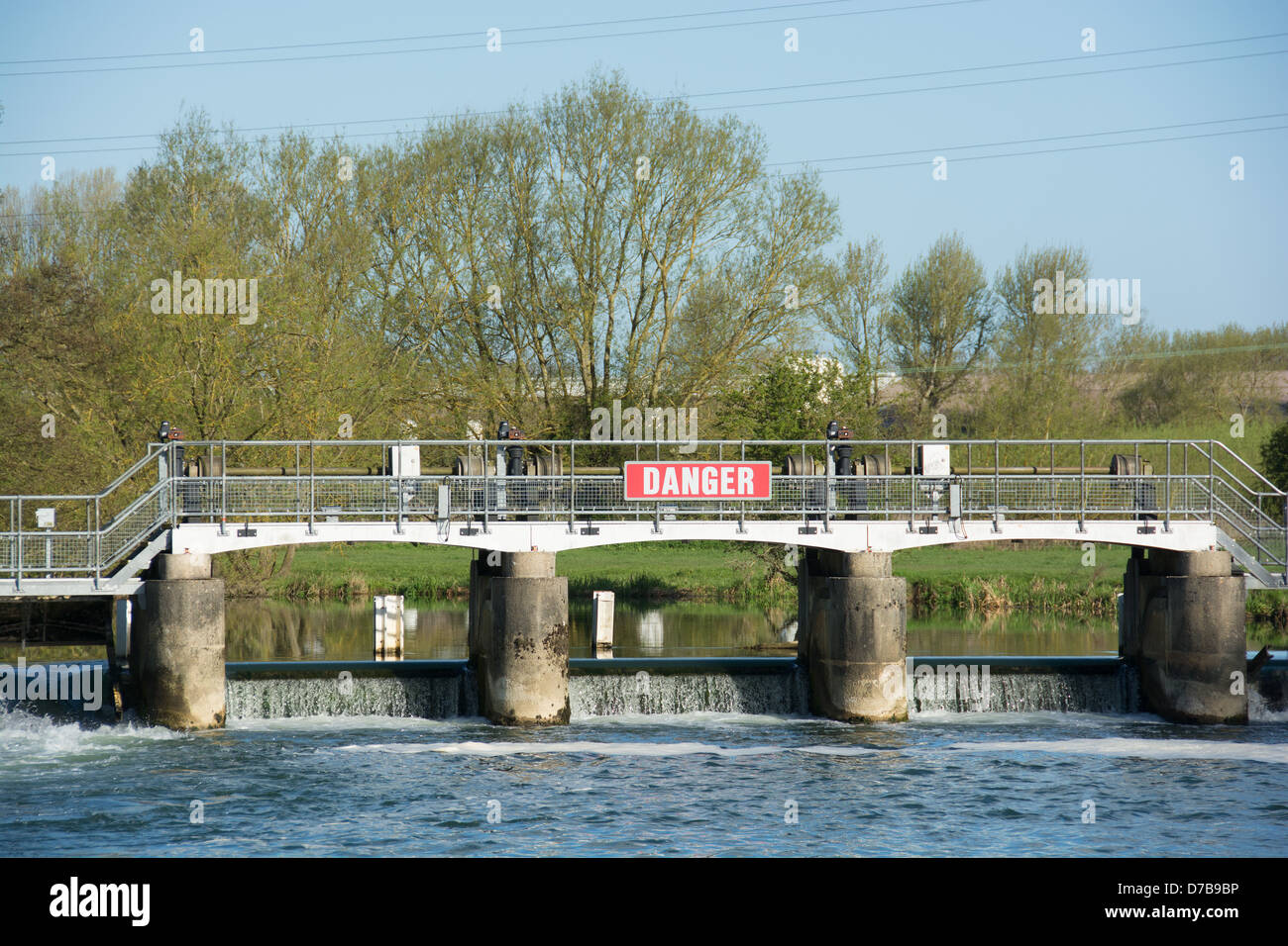 A weir on the River Thames in Oxfordshire. 2013. Stock Photo