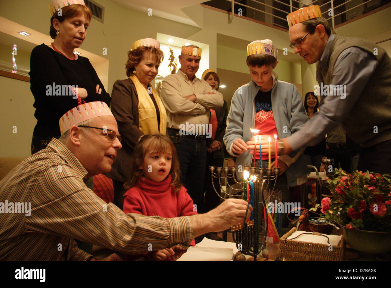lighting of Hanukkah candles Stock Photo Alamy
