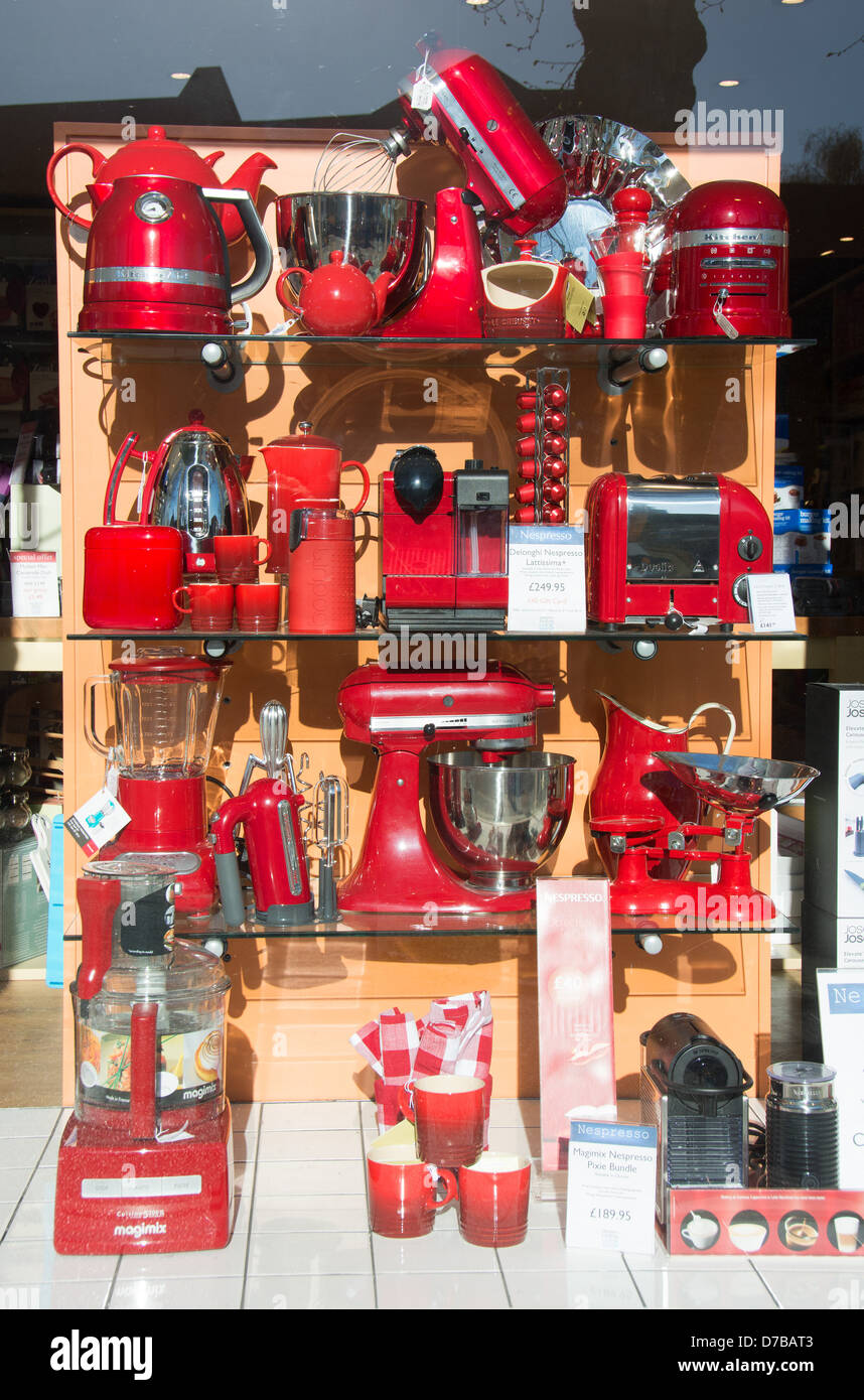 Modern kitchen appliances and utensils in a kitchenware shop window. UK, 2013 Stock Photo Alamy