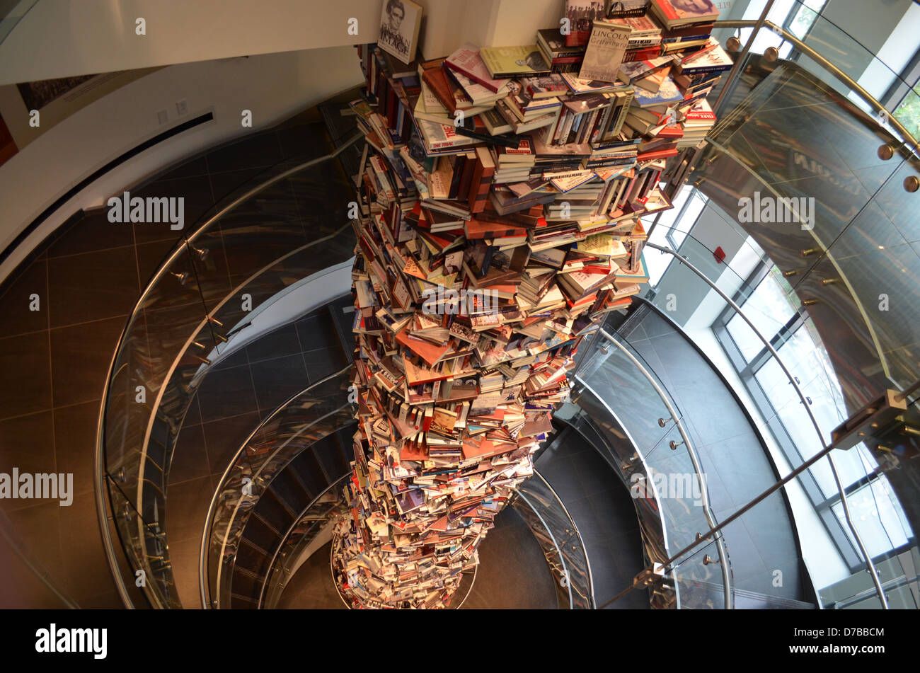Lincoln Book Tower made up of a selection of books written about Abraham Lincoln Stock Photo