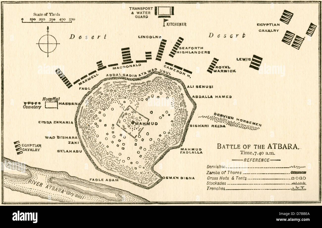 Map showing The Battle of Atbara during the Second Sudan War also called the Mahdist War. Stock Photo
