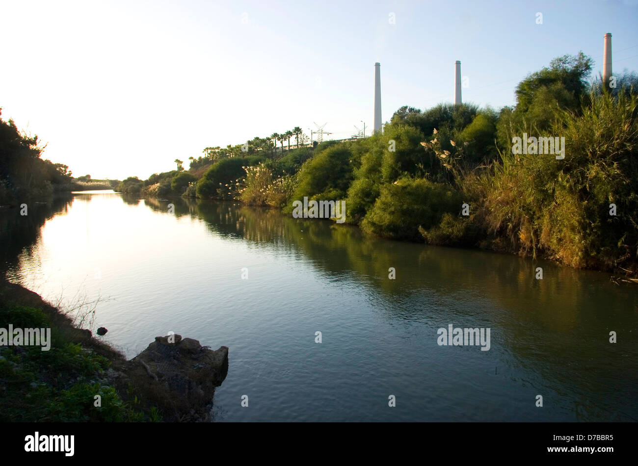 Hadera Stream and Orot Rabin power plant Stock Photo