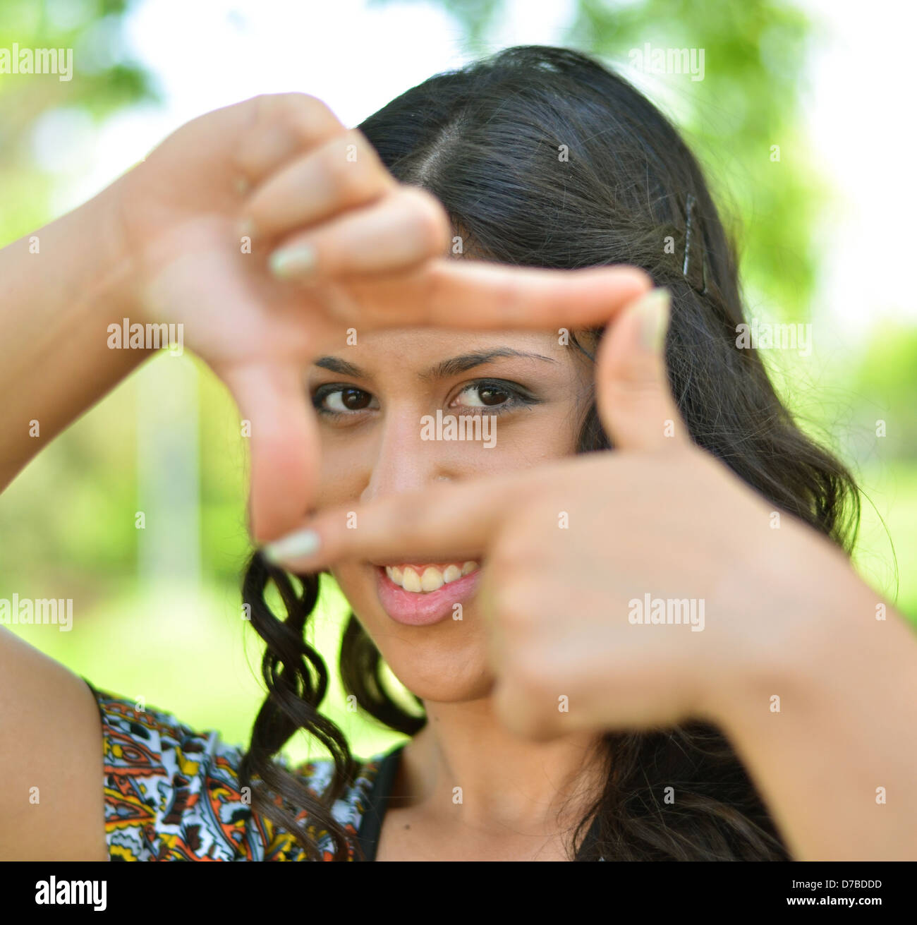 Pretty girl making frame hands hi-res stock photography and images - Alamy