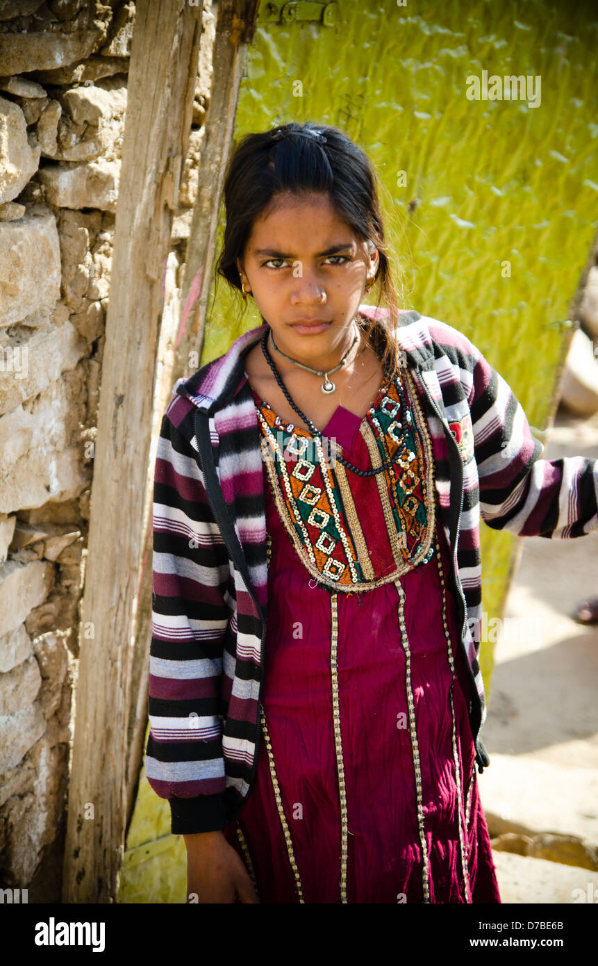 JAISALMER, RAJASTHAN, INDIA – 10 JANUARY: Girl living in ruined house on 10 January 2013 in Jaisalmer. Stock Photo