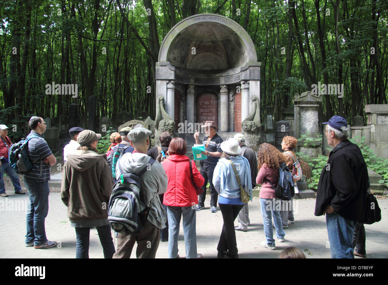 Israelis visiting the Jewish Cemetery at Okopowa Street In Warsaw, Poland Stock Photo
