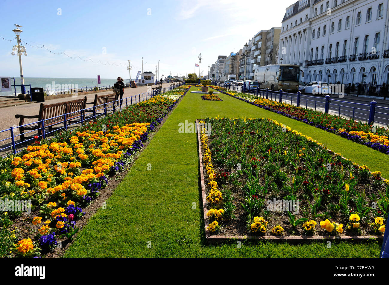 Flowerbeds on Eastbourne seafront Stock Photo
