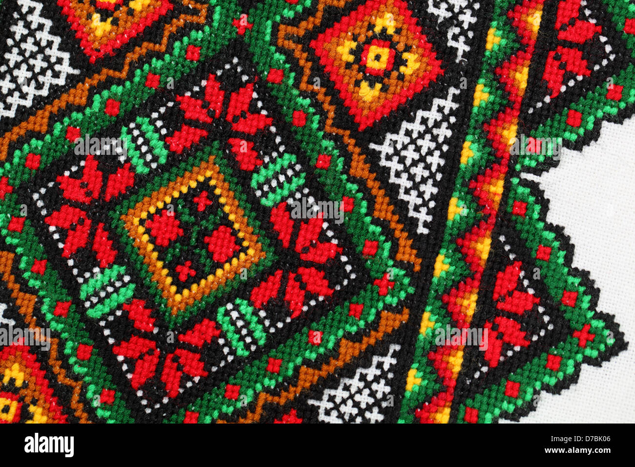 Detail of the yarn embroidery from a traditional Ukrainian Rushnyky