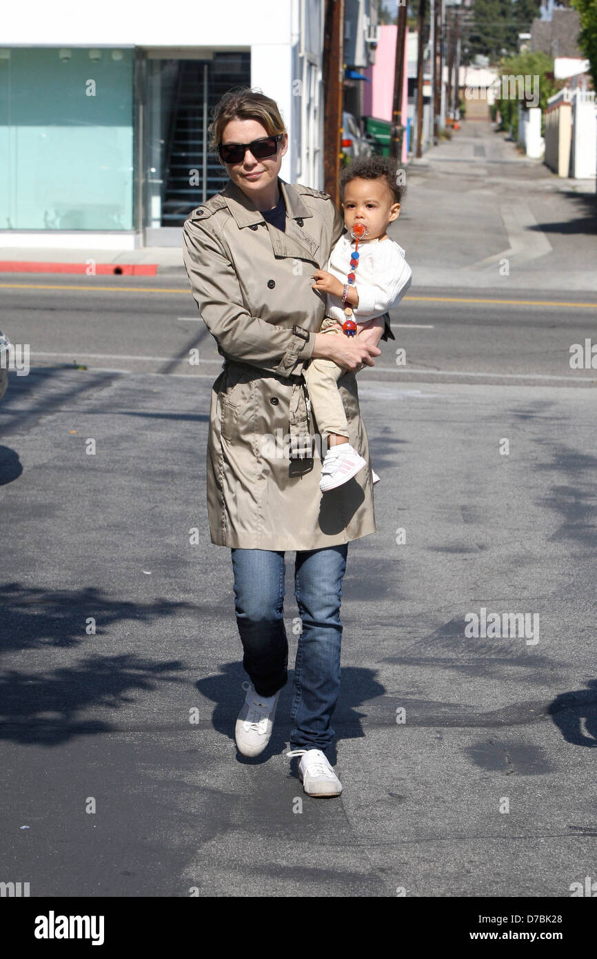 Ellen Pompeo is seen leaving Fred Segal with her baby daughter Stella Luna  Pompeo Ivery Los Angeles, California - 17.05.11 Stock Photo - Alamy