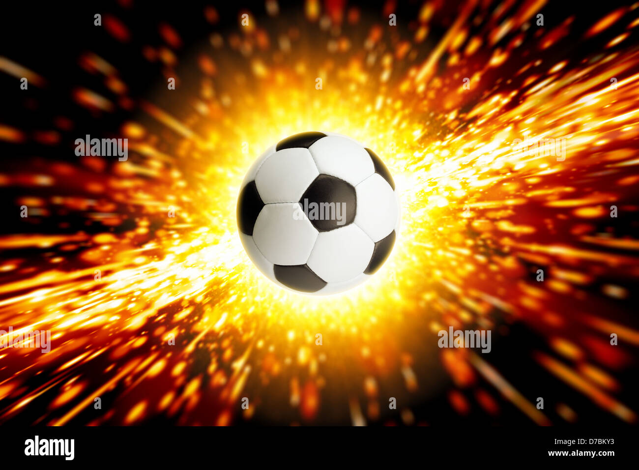 Abstract sports background soccer ball, big explosion, fire Stock Photo Alamy