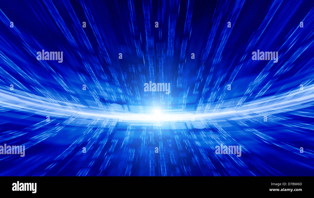 Abstract technological background - bright blue lines, blue characters, information in network Stock Photo