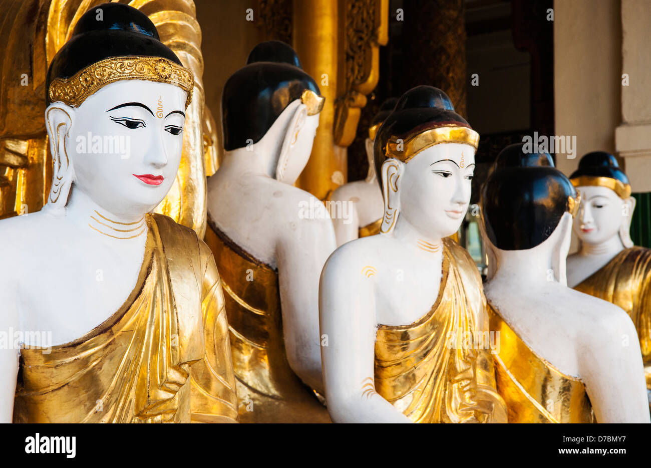 Buddha statues, Shwedagon Pagoda, Yangon, Burma (Myanmar) Stock Photo