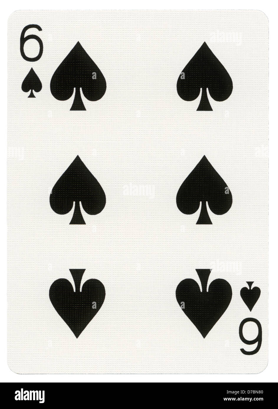 Six of spades playing card, isolated on white background. Scanned at 2400dpi using Epson V700 professional scanner. Stock Photo
