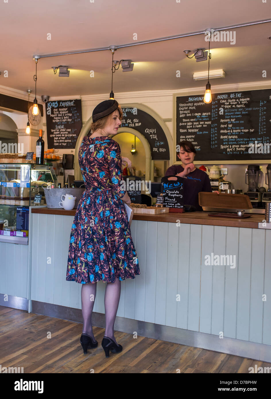 Honiton, Devon, England. April 30th 2013. The Boston Tea Party coffee shop interior and counter in Honiton town centre. Stock Photo