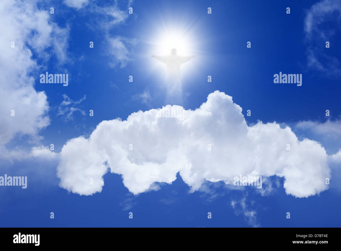 Jesus Christ in blue sky with white clouds - heaven Stock Photo ...