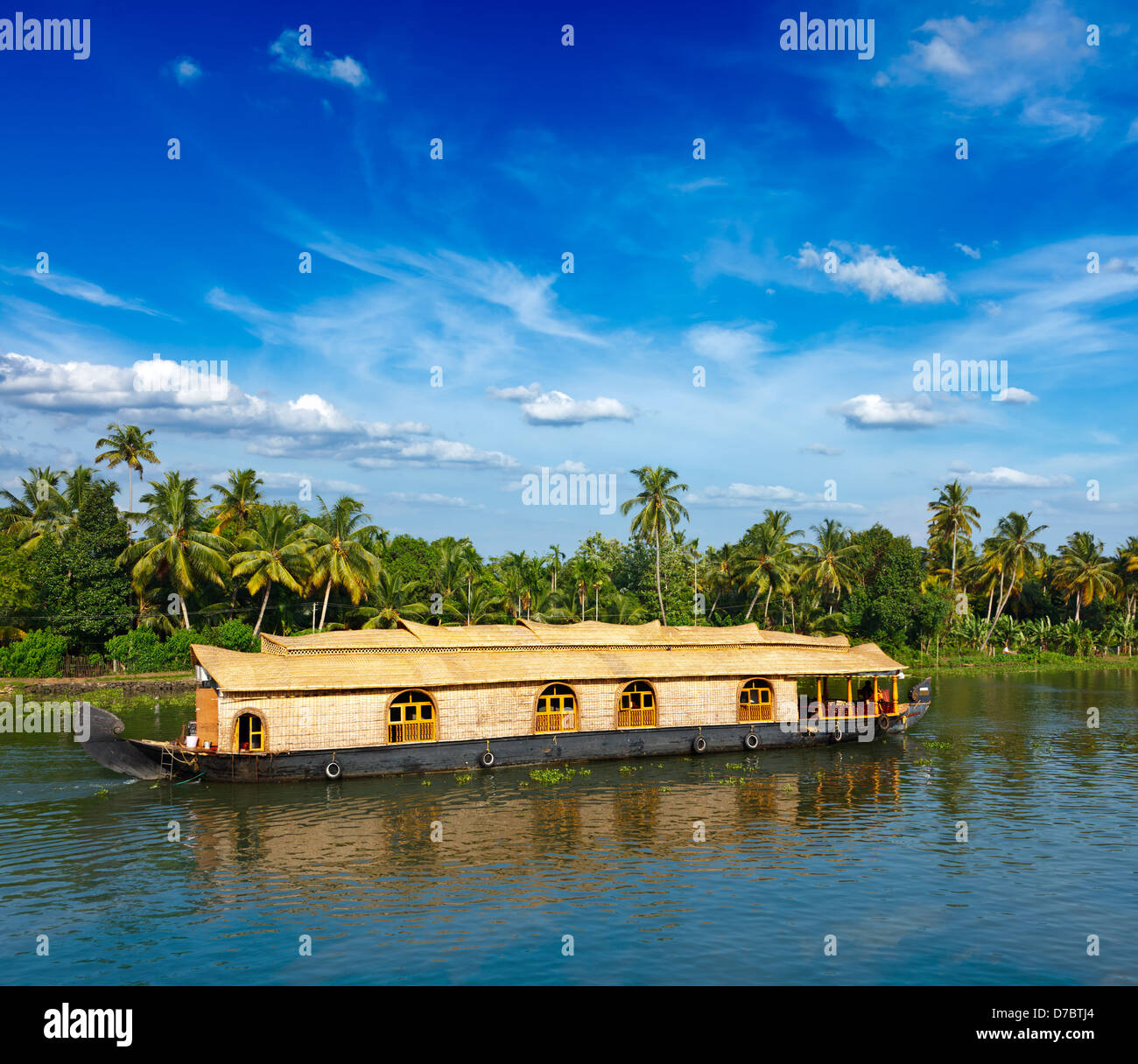 Houseboat on Kerala backwaters. Kerala, India Stock Photo
