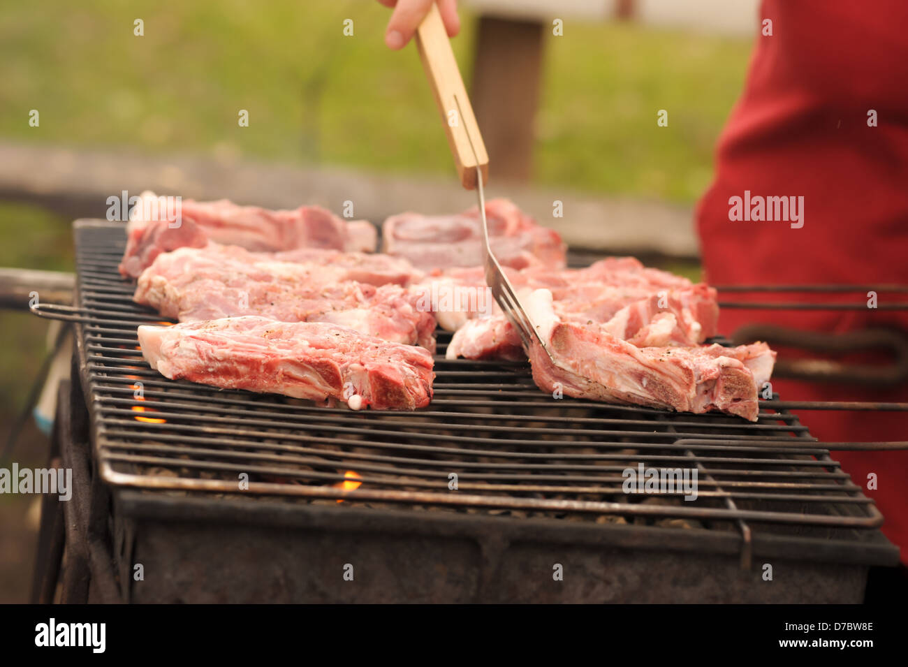 raw pork chops grill Stock Photo