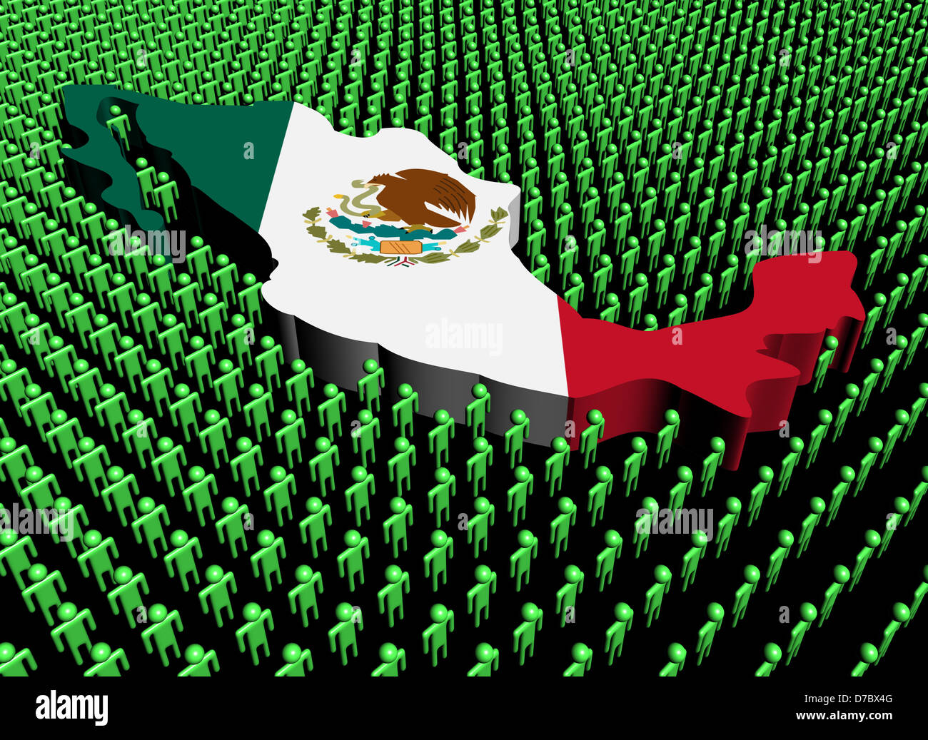 Mexico map flag surrounded by many abstract people illustration Stock Photo