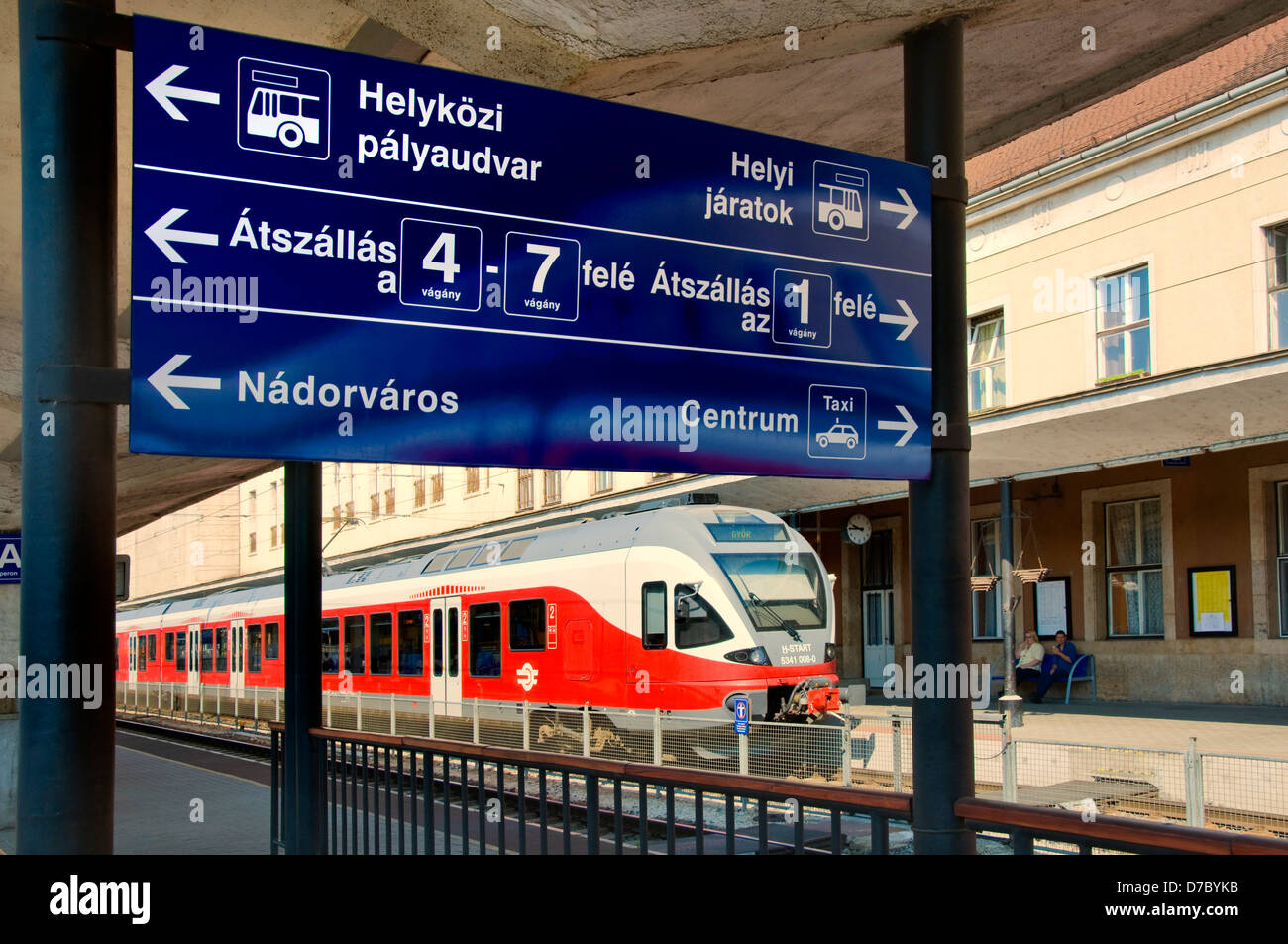 Gyor, W Transdanubia, Hungary. Train at platform of Gyor railway station Stock Photo