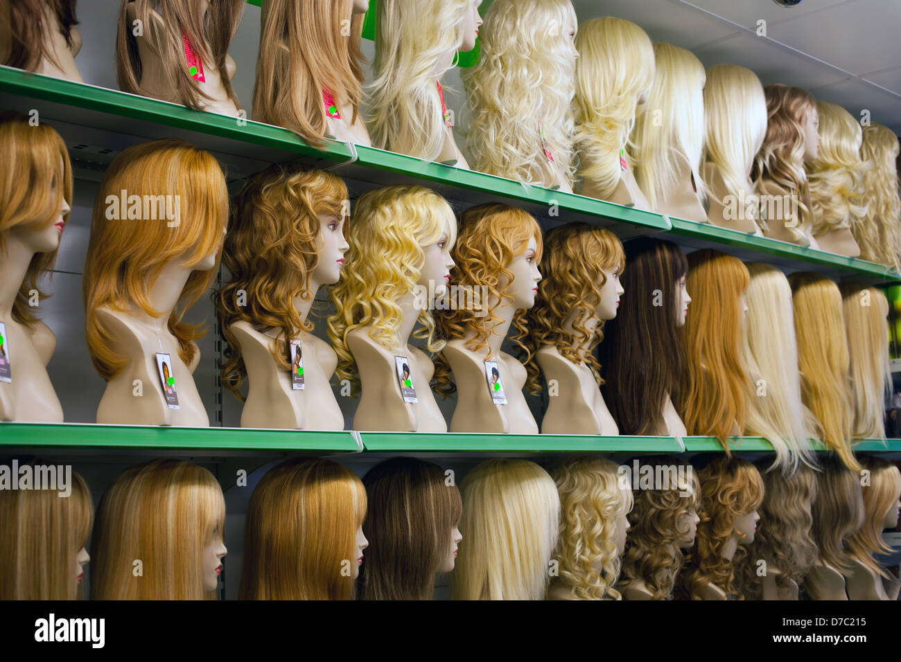 Head Mannequins in Wig shop Stock Photo
