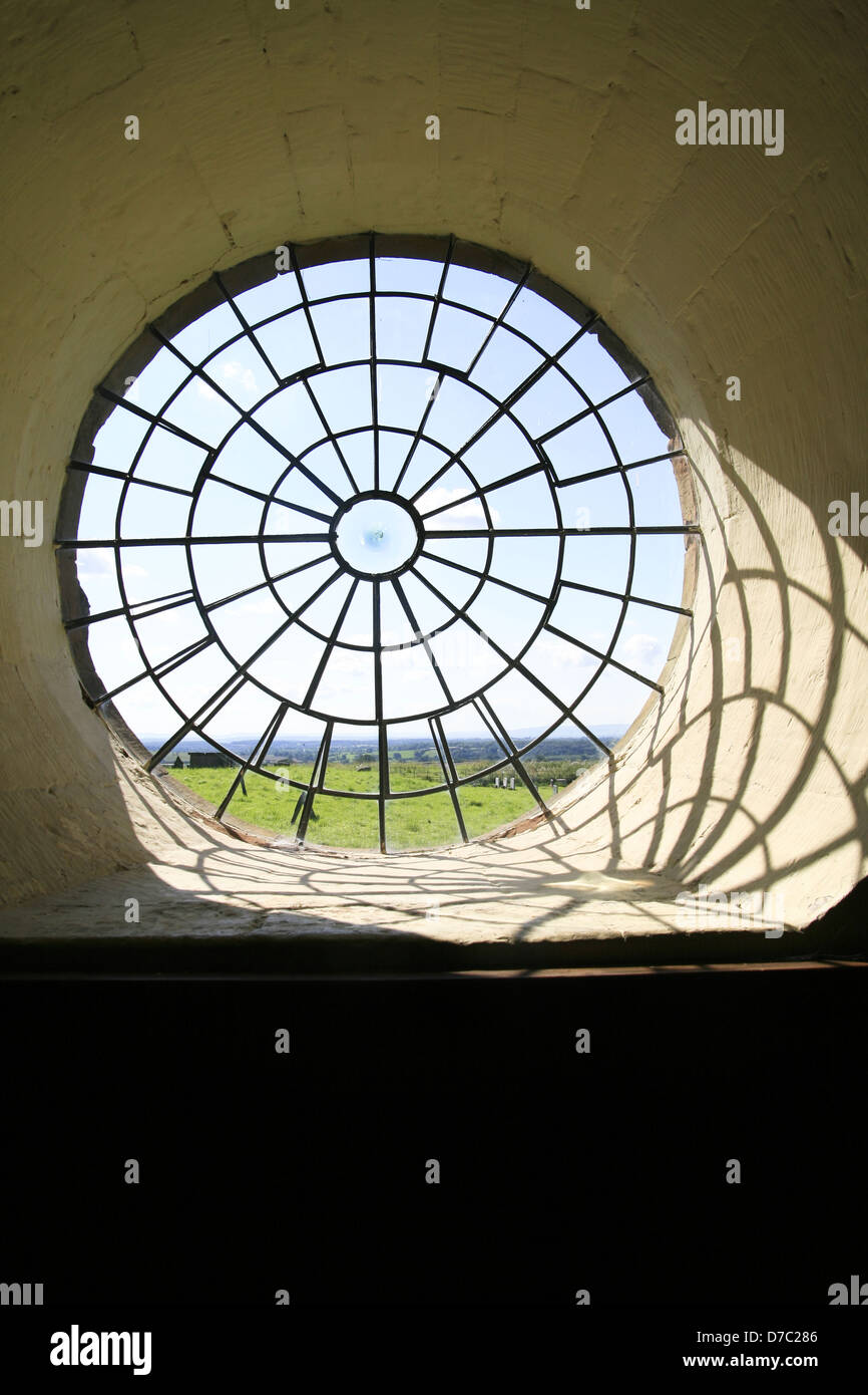 Round window on the world St Mary the Virgin church Hanbury Worcestershire England UK Stock Photo