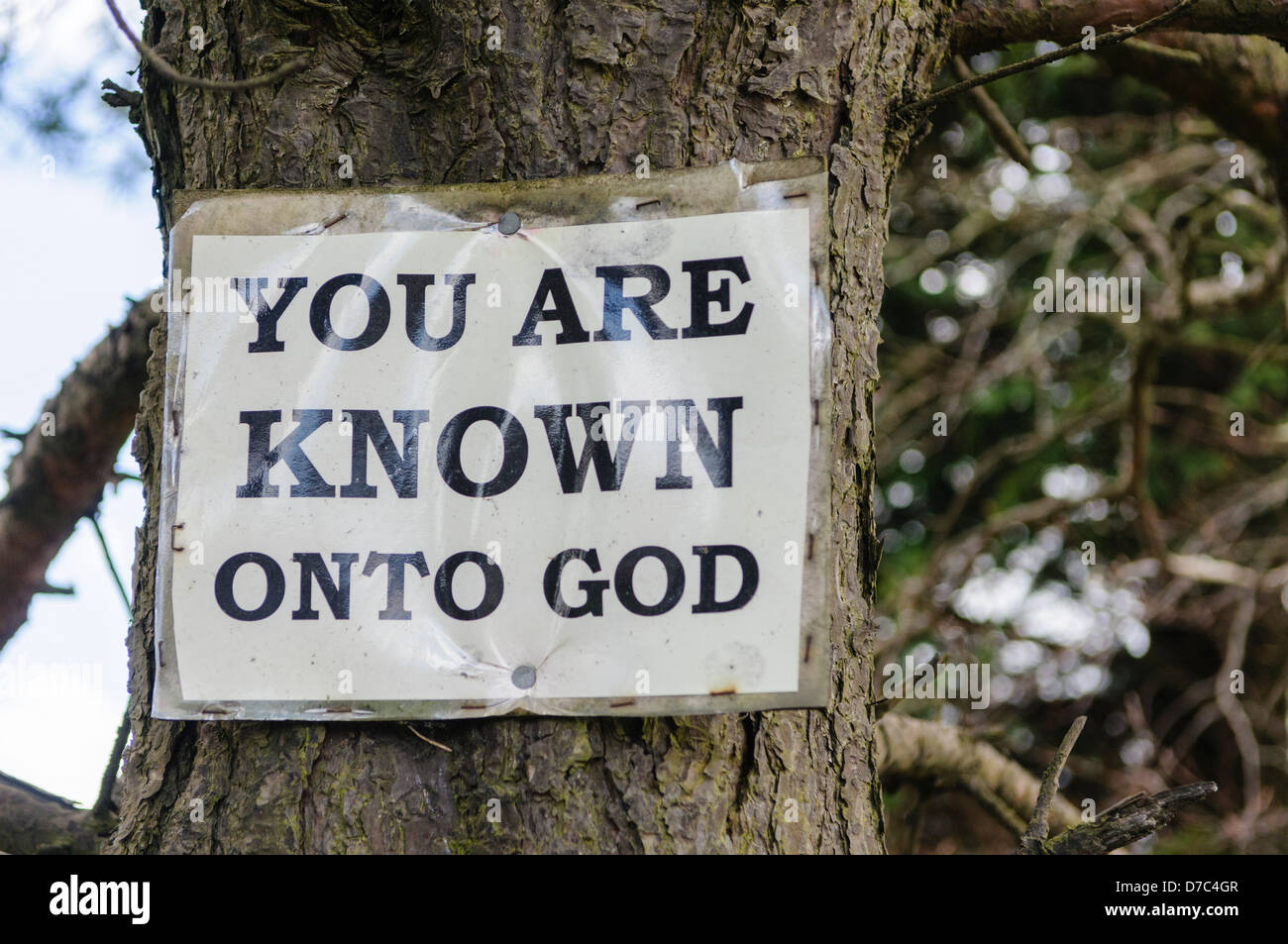 Religious sign typical of many erected in rural Protestant areas of Northern Ireland. 'You are known onto God' Stock Photo