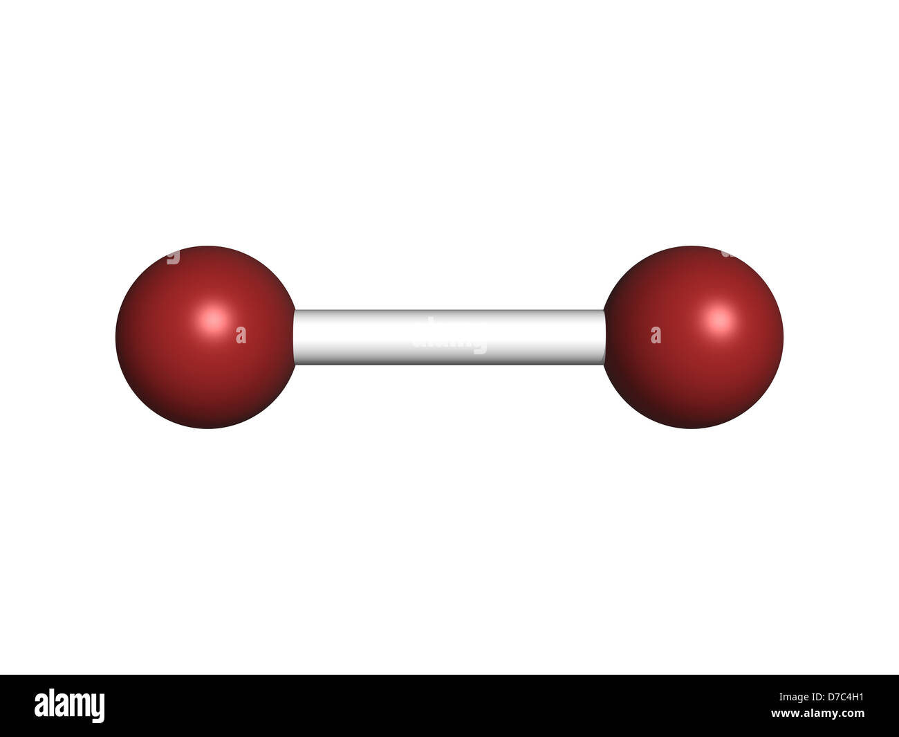 Elemental bromine (Br2), molecular model. Atoms are represented as spheres with conventional color coding: bromine (brown) Stock Photo