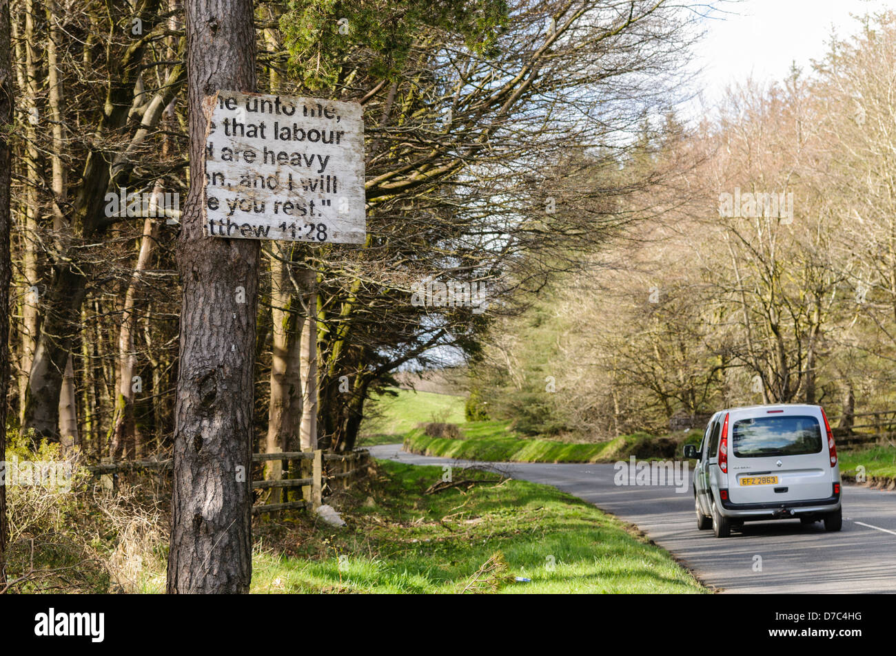 Religious sign typical of many erected in rural Protestant areas of Northern Ireland. Stock Photo