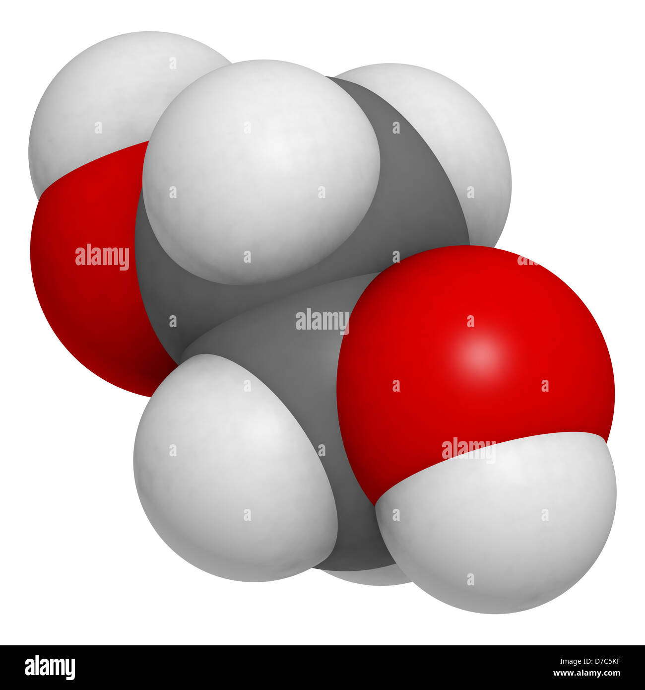 ethylene glycol car antifreeze and polyester building block, molecular model. Atoms are represented as spheres Stock Photo