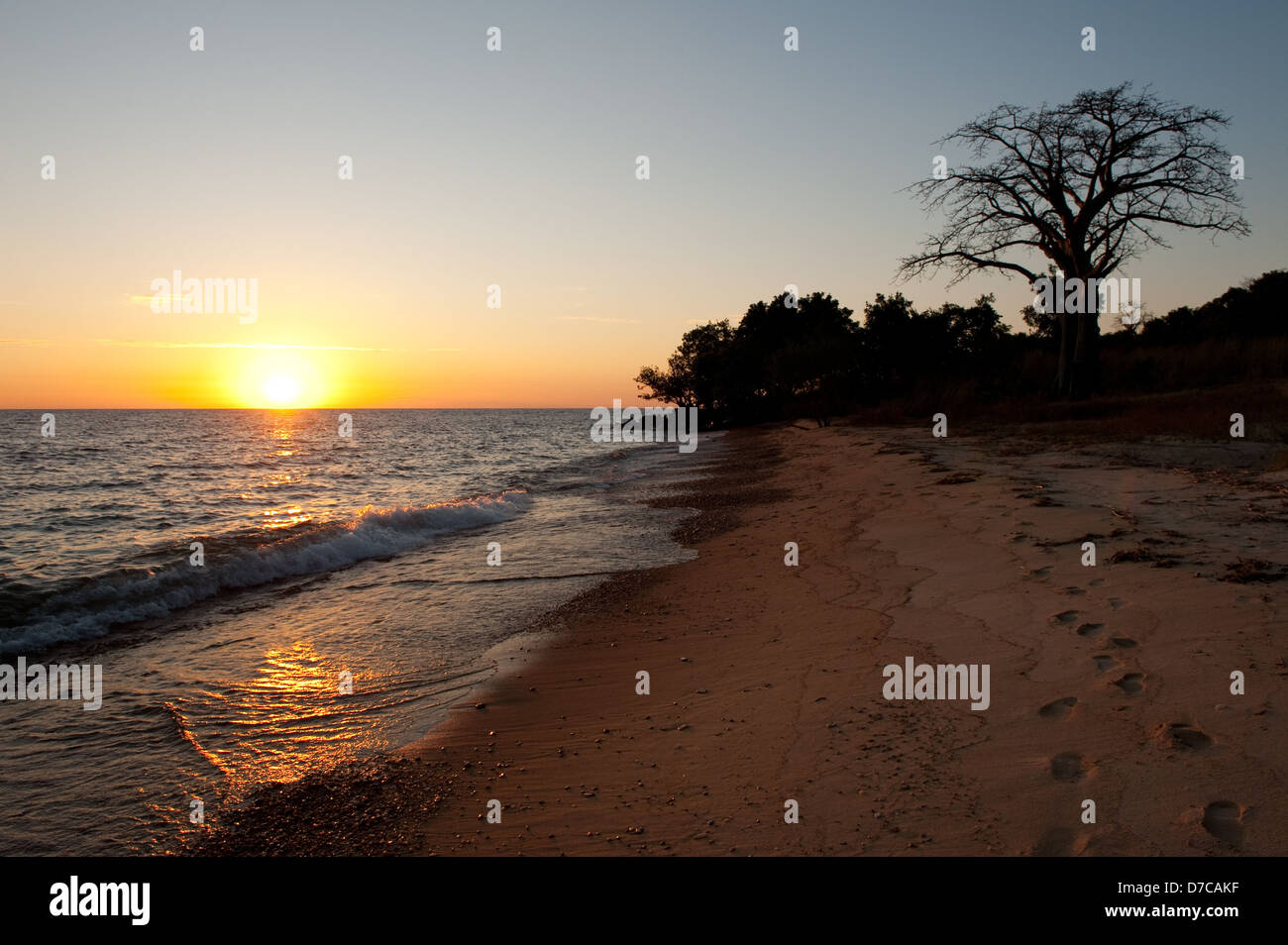 beach at sunset, lake Niassa, Mozambique Stock Photo