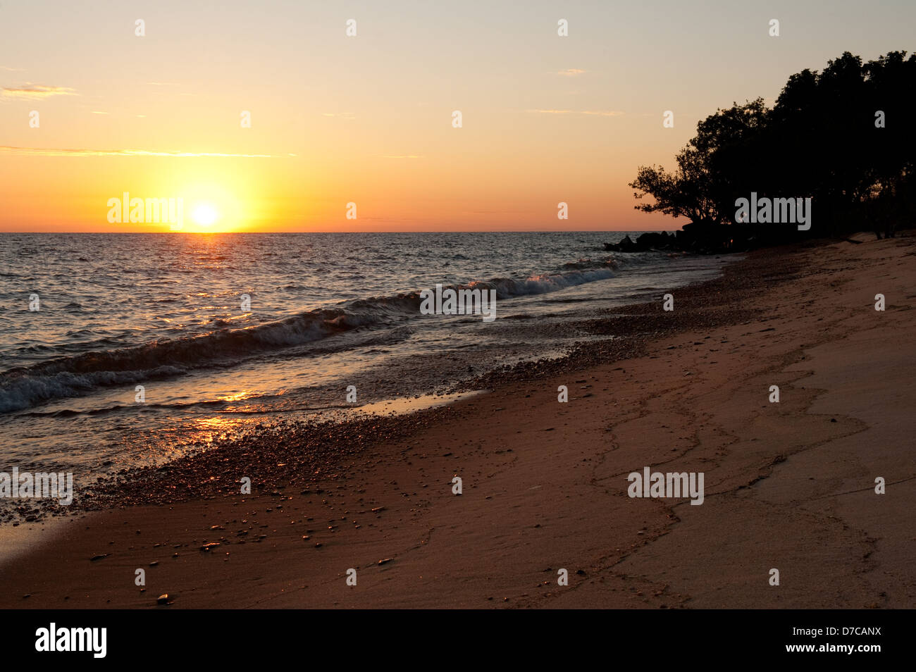 beach at sunset, lake Niassa, Mozambique Stock Photo