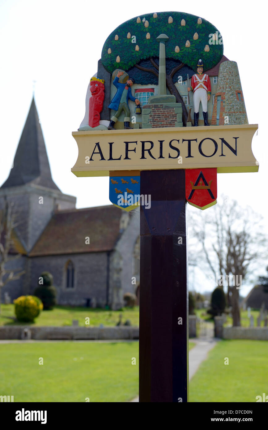Alfriston village sign, East Sussex, UK Stock Photo