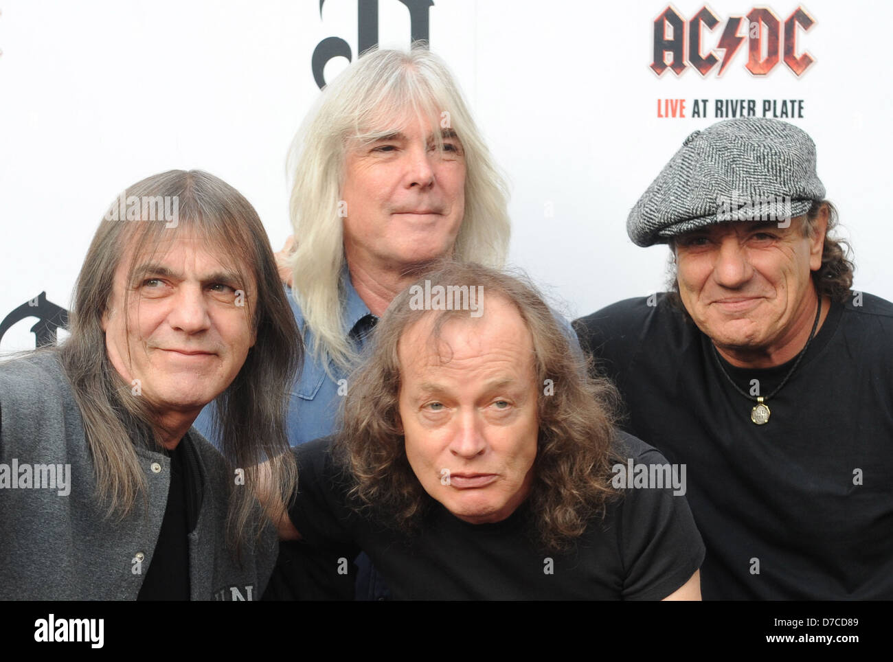 Malcolm Young, Cliff Williams, Angus Young and Brian Johnson of AC/DC Premiere of 'AC/DC - Live at River Plate' at Hammersmith Stock Photo