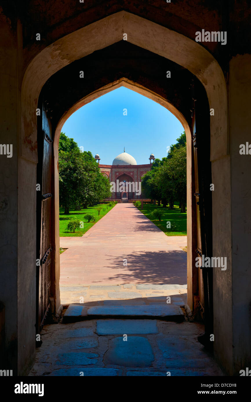 Humayun's Tomb entrance - view through gates. Delhi, India Stock Photo