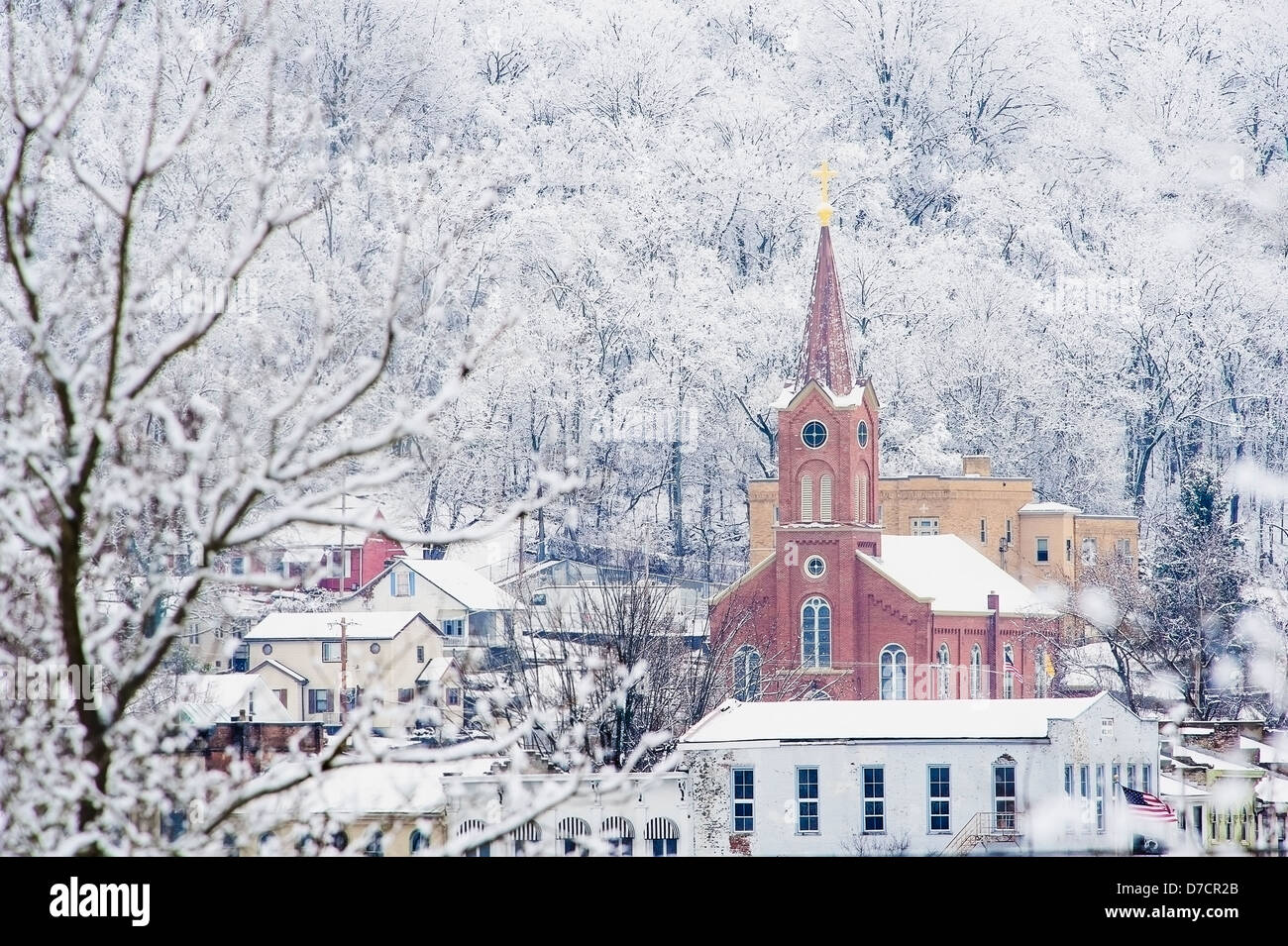 Church building with a steeple in a community in winter;Ripley ohio united states of america
