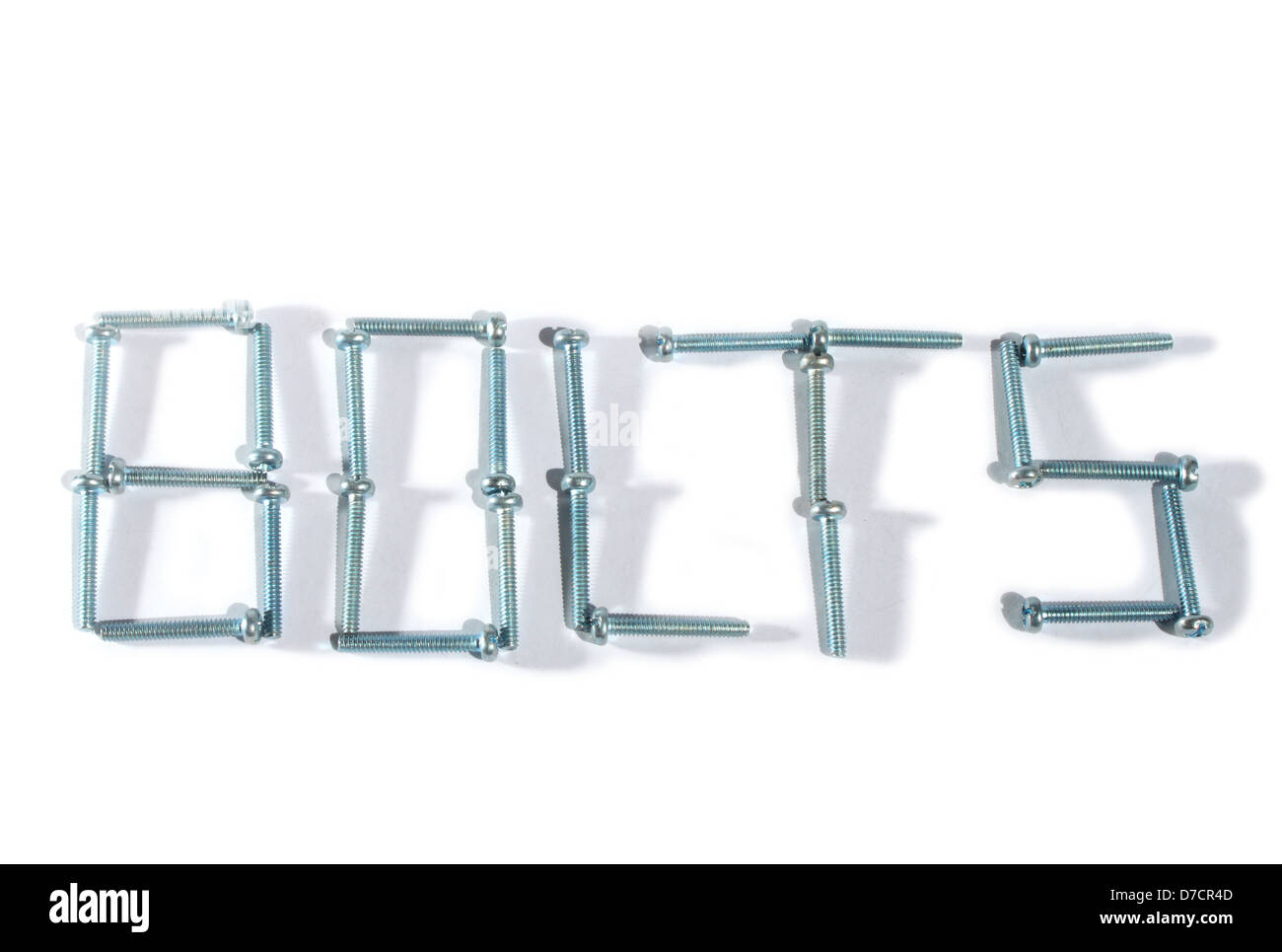 One size of small bolts form together to create a word, BOLT Stock