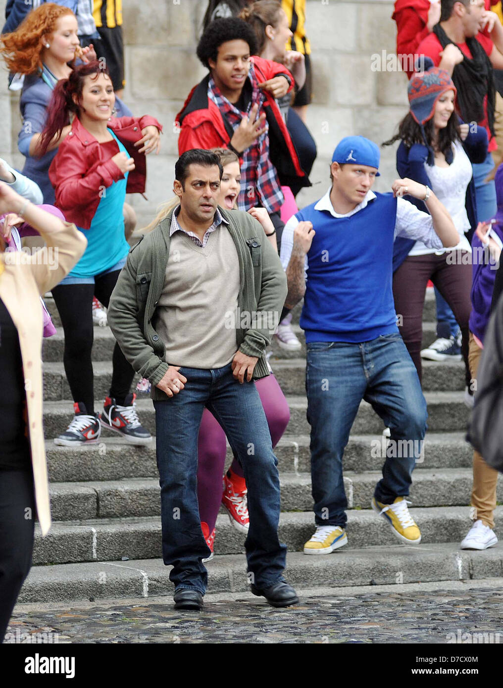 Bollywood star Salman Khan filming a dance scene in Trinity College for the upcoming film, Ek Tha Tiger Dublin, Ireland - Stock Photo