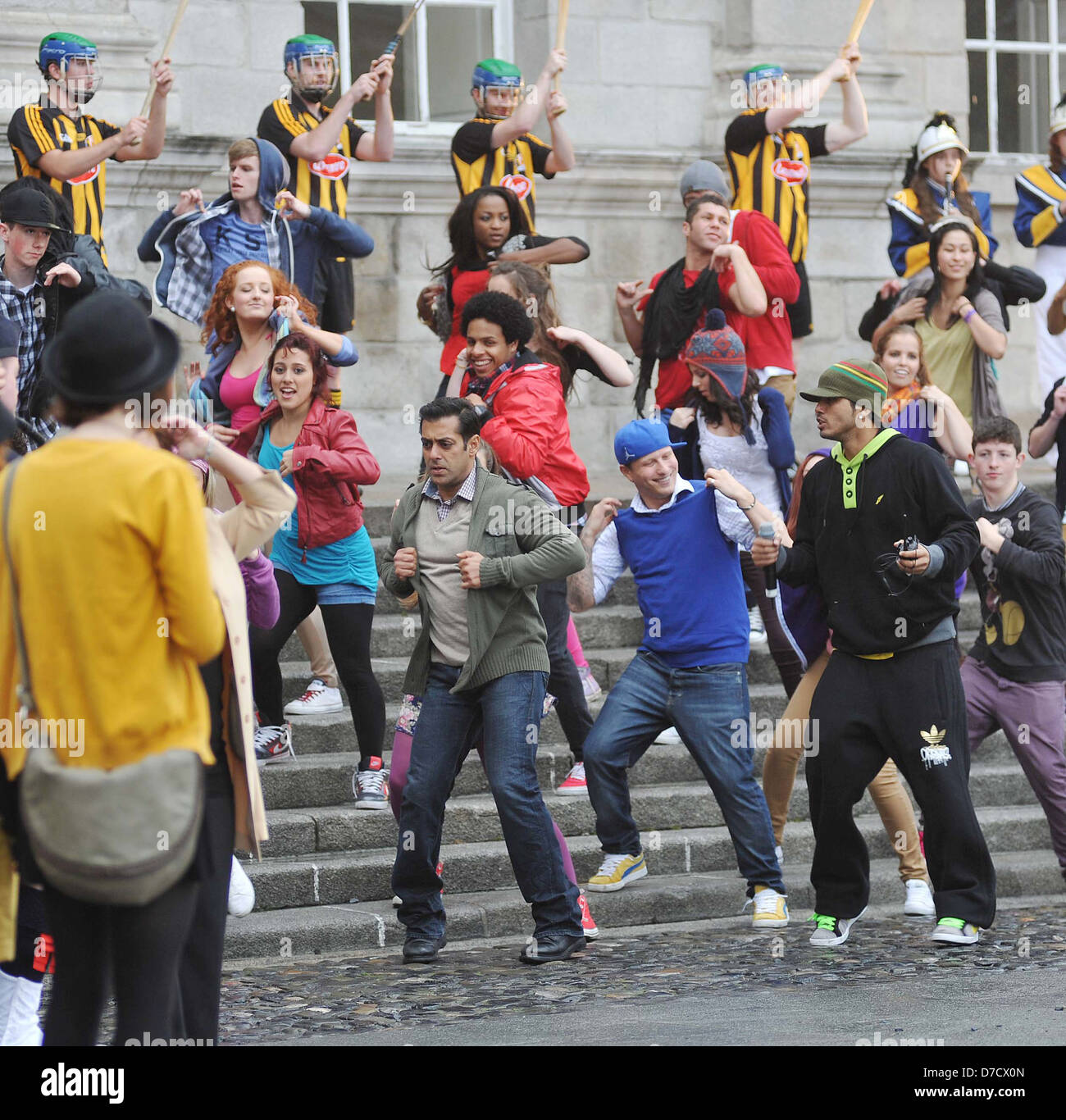 Bollywood star Salman Khan filming a dance scene in Trinity College for the upcoming film, Ek Tha Tiger Dublin, Ireland - Stock Photo