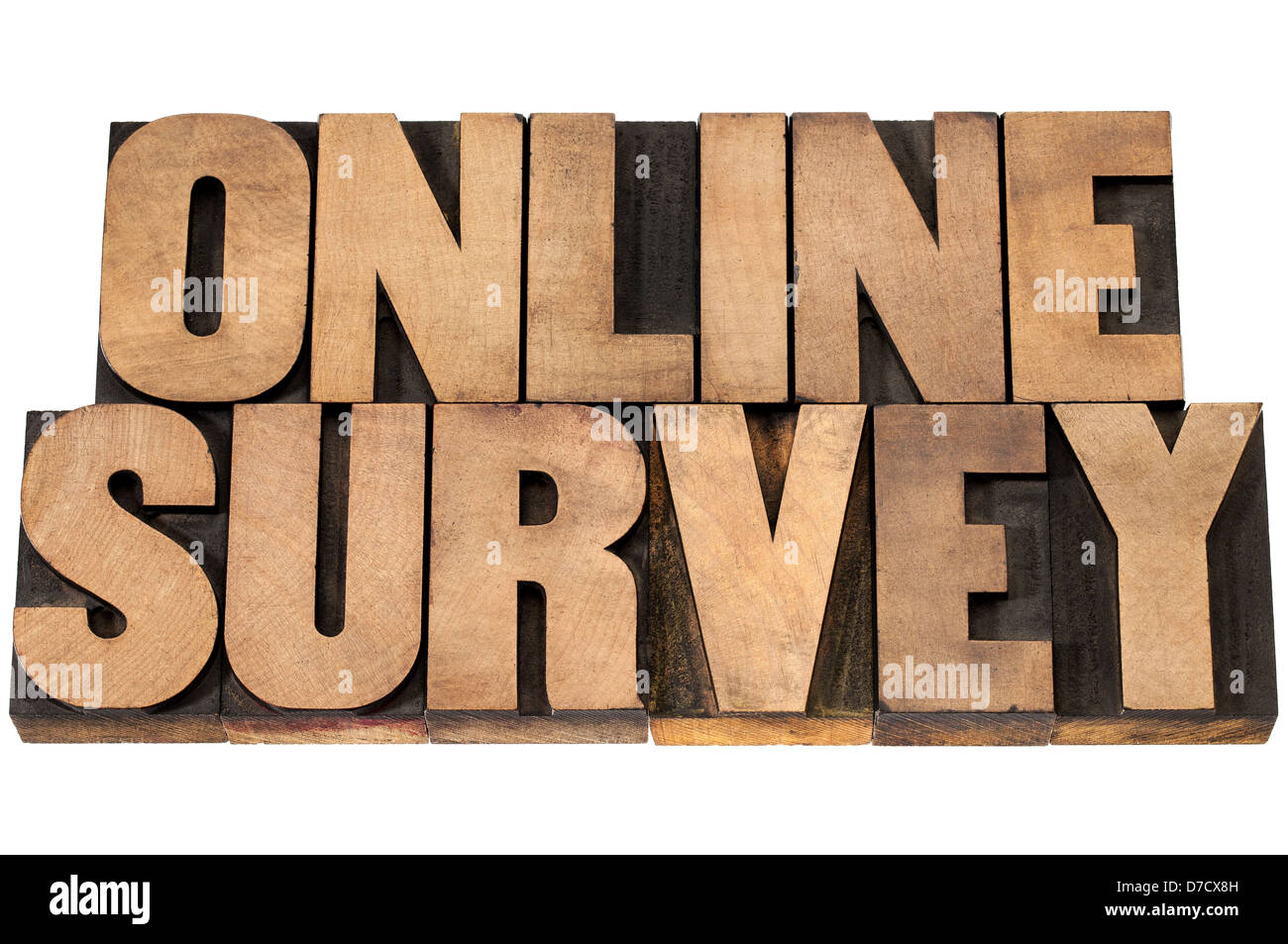 online survey - isolated text in vintage letterpress wood type printing blocks Stock Photo