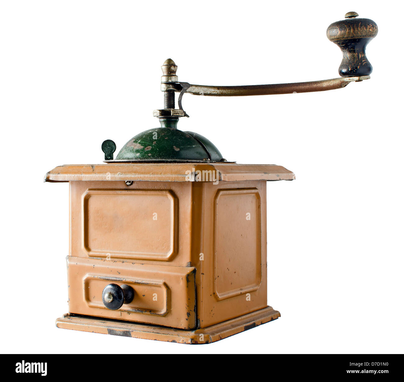 old coffee grinder brown in color. Isolated on white background Stock